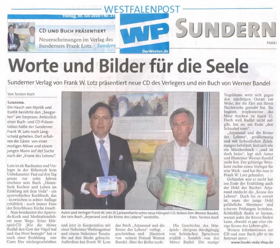 Artikel aus der Westfalenpost am 30. Juli 2010
